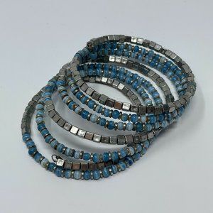 Memory Wire Bracelet Turquoise Coil Wrap Seed Bead